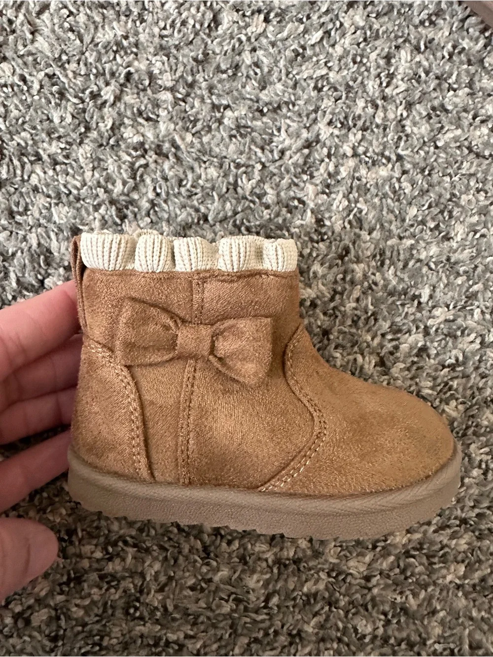 wonder nation Tan Bow Suede-Look Knit Cuff Kids Boots